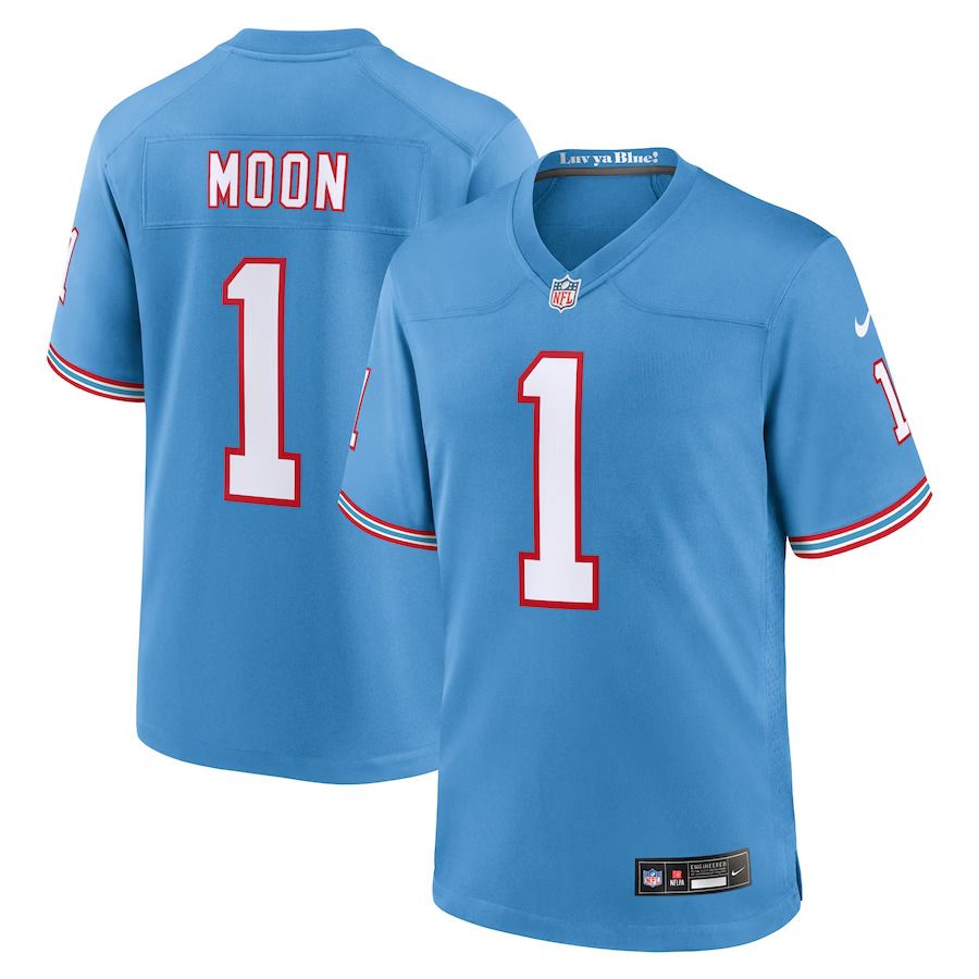 Men Tennessee Titans 1 Warren Moon Nike Light Blue Oilers Throwback Retired Player Game NFL Jersey